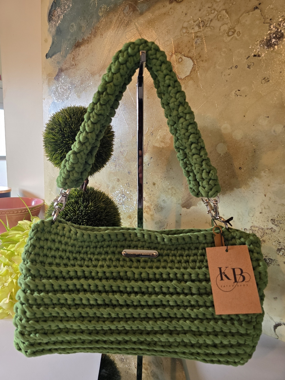 Green Handwoven Crochet Shoulder Bag